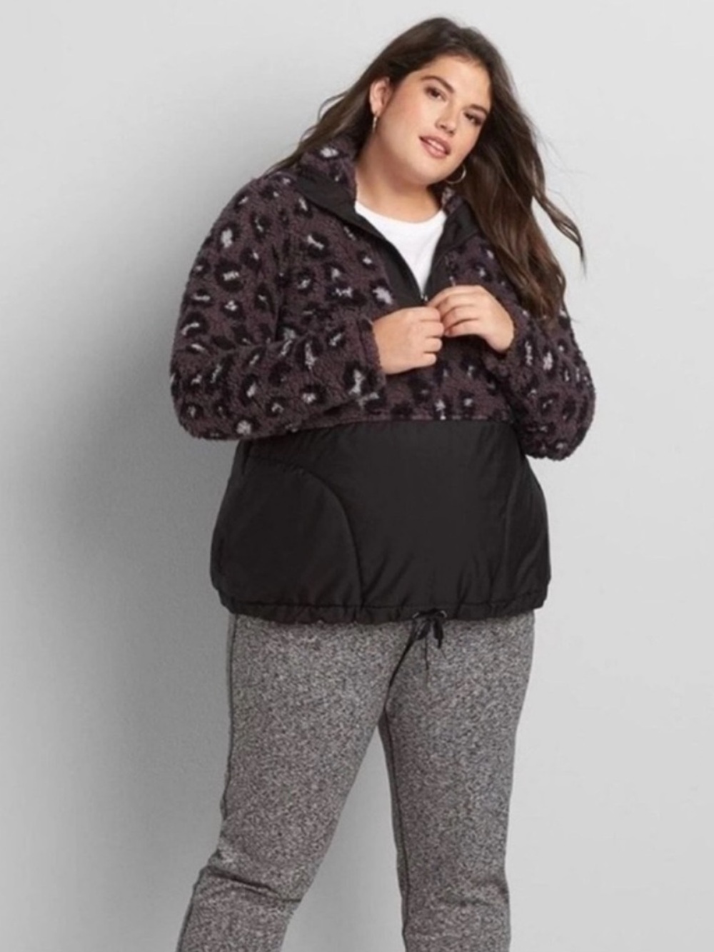 Lane Bryant LIVI Animal Print Sherpa Half-Zip Pullover Sweater 18/20 Sweatshirt